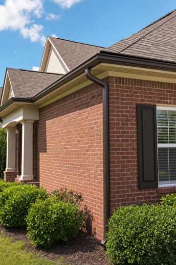 New bronze seamless gutters on a red brick home